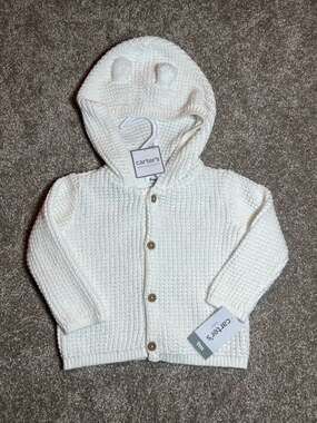 NWT Carter's Baby 9M Ivory Knit Hooded Cardigan with Bear Ears